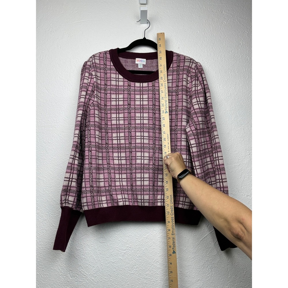 LuLaRoe Pink Plaid Crew Neck Sweater - 2XL- Long Sleeve Knit Preppy Academia